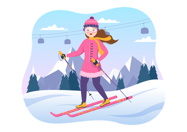 Girl enjoy riding ski  Illustration