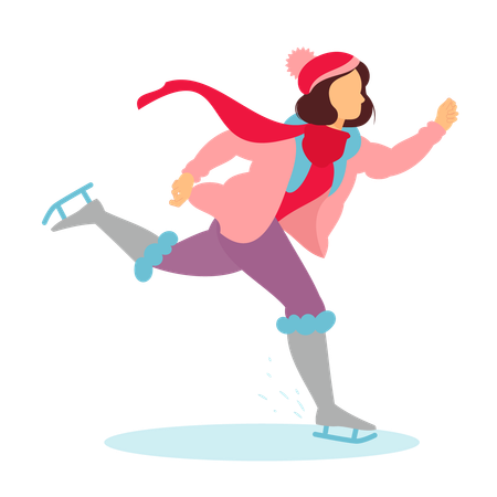 Girl enjoy skating on ice  イラスト