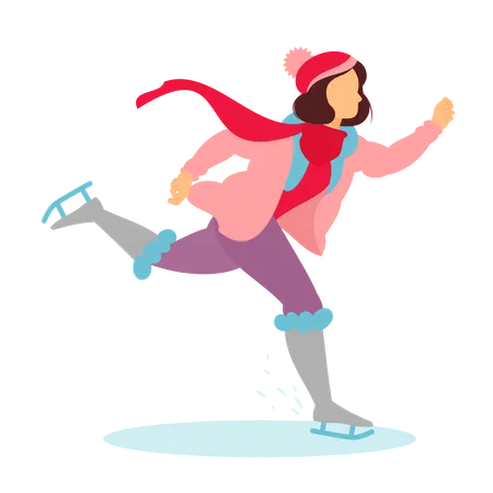 Girl enjoy skating on ice  일러스트레이션