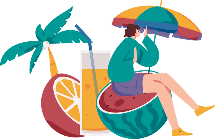 Girl enjoy summer trip  Illustration