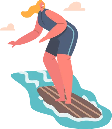 Girl enjoy surfing during summer Illustration