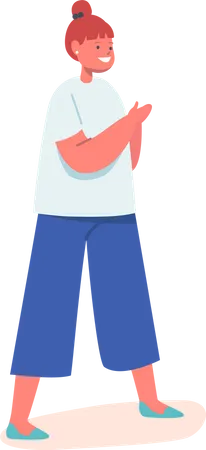 Happy Little Girl Playing Child Wear Blue Pants And White T Shirt Smiling Baby Character Playing Fun Happy Emotion Kid Positivity Happiness Rejoice And Childhood Cartoon Vector Illustration Illustration