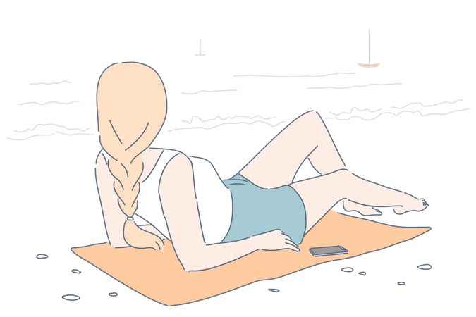 Girl enjoying at beach  일러스트레이션