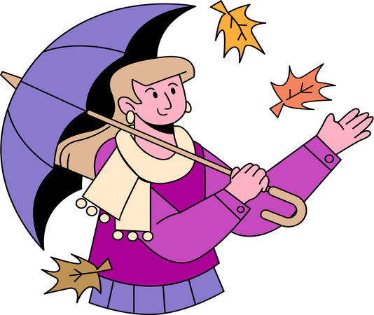 Girl enjoying autumn fall  イラスト