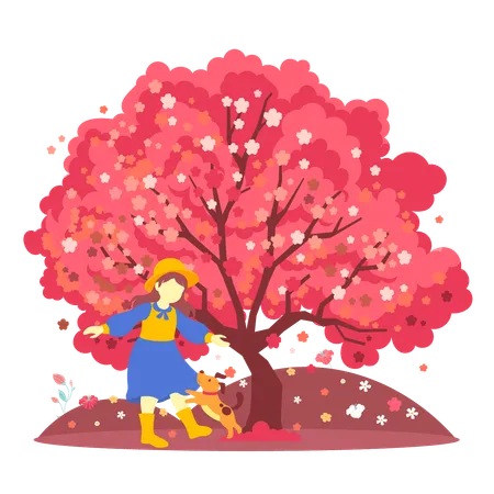 Girl enjoying autumn weather  Illustration