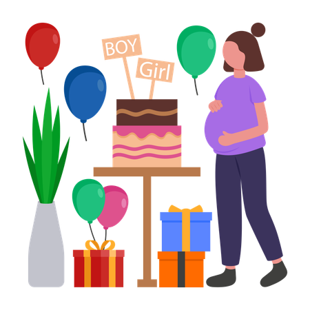 Girl enjoying Baby Shower Party  Illustration