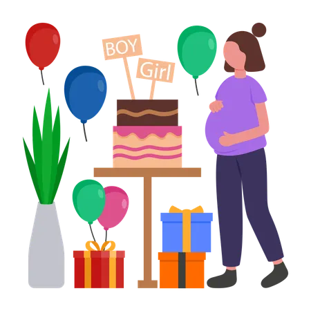 Girl enjoying Baby Shower Party  Illustration