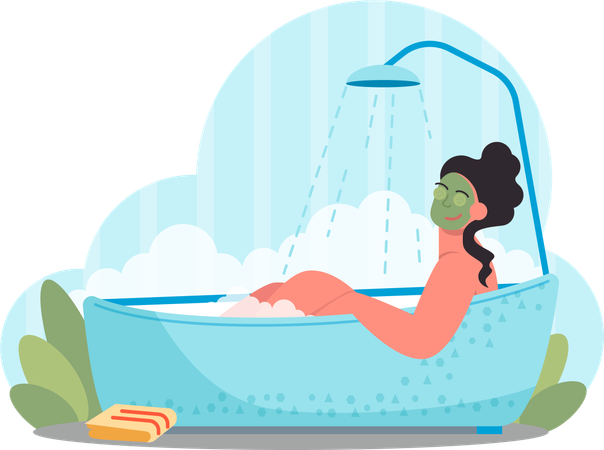 Girl enjoying bath at spa  Illustration