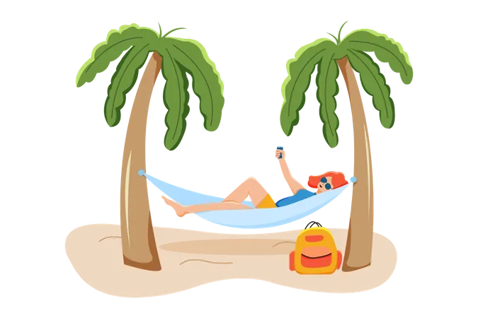 Girl enjoying beach while sleeping on hammock  Illustration