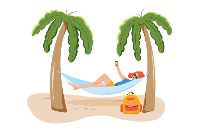 Girl enjoying beach while sleeping on hammock  Illustration