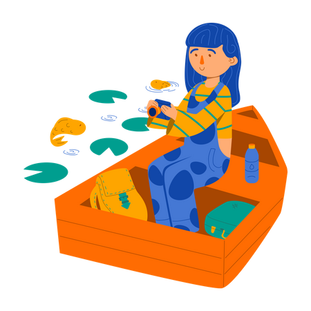 Girl enjoying boat ride Illustration