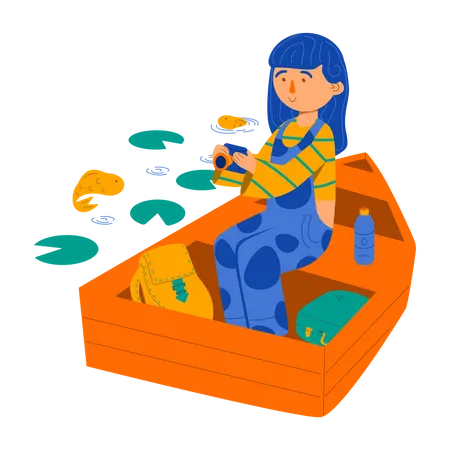 Girl enjoying boat ride  Illustration