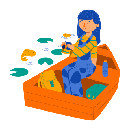 Girl enjoying boat ride  Illustration