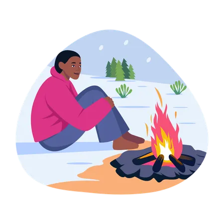 Girl enjoying bonfire night  Illustration
