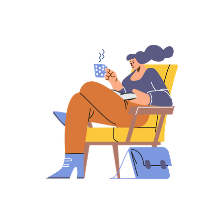 Girl Enjoying book and coffee  Illustration