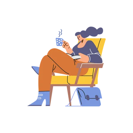 Girl Enjoying book and coffee  Illustration