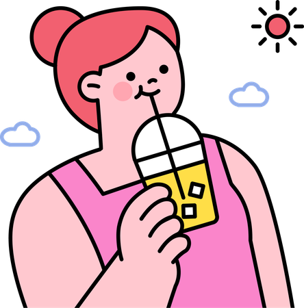 Girl enjoying bubble drink  Illustration