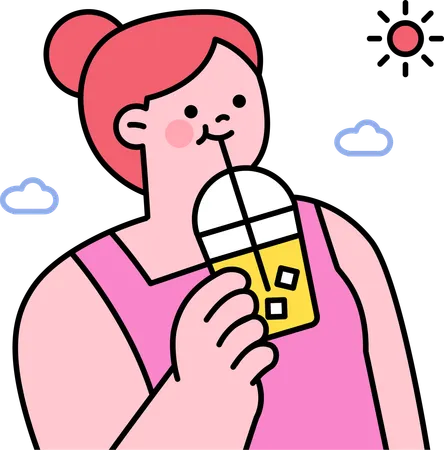 Girl enjoying bubble drink  Illustration