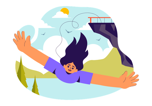 Girl enjoying Bungee Jumping adventure  Illustration