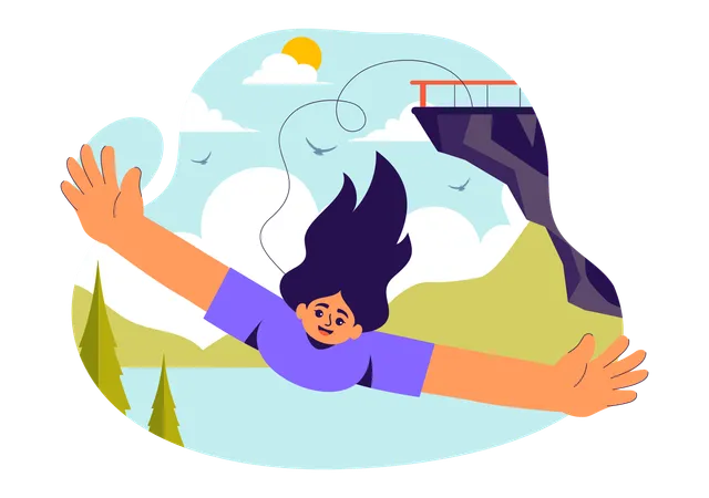 Girl enjoying Bungee Jumping adventure  Illustration