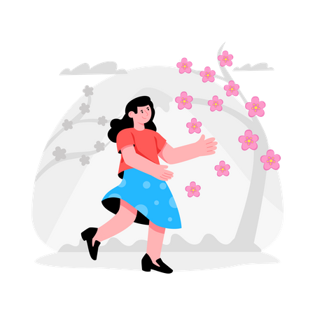 Girl enjoying Cherry Blossom Season  Illustration