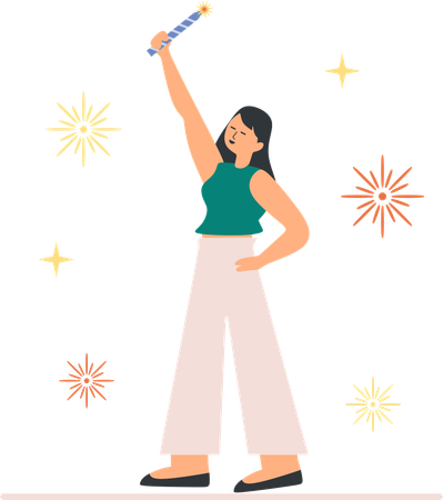 Girl enjoying crackers at night  Illustration