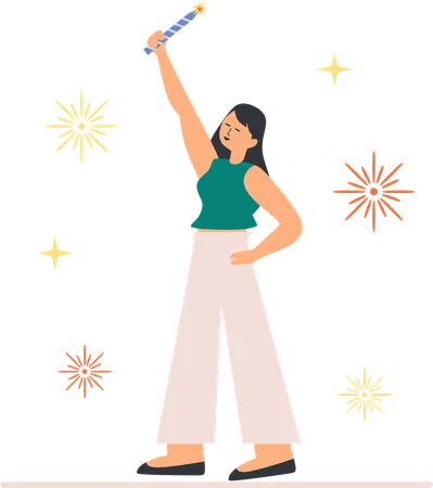 Girl enjoying crackers at night  Illustration