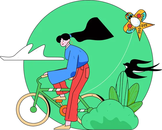 Girl enjoying cycle  Illustration