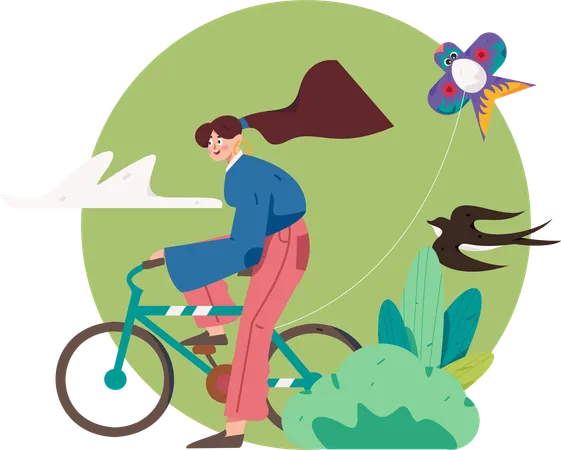 Girl enjoying cycle ride at outside  Illustration