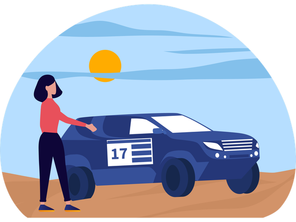 Girl enjoying Desert expedition  Illustration