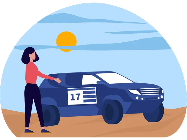 Girl enjoying Desert expedition  Illustration