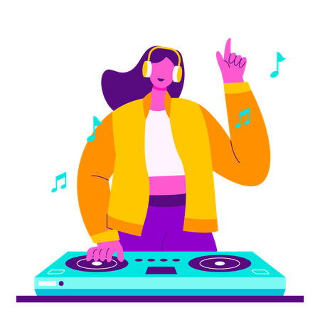 Girl enjoying DJ party  Illustration