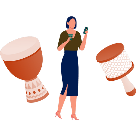 Girl enjoying djembe music  Illustration