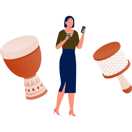 Girl enjoying djembe music  Illustration