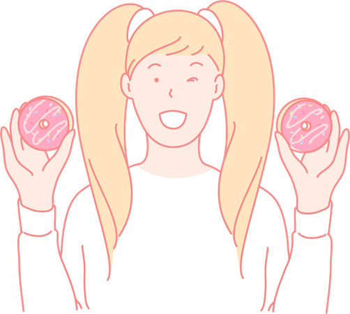 Girl Enjoying Donut  Illustration