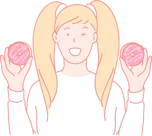 Girl Enjoying Donut  Illustration