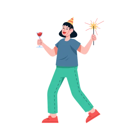 Girl enjoying drinks at party  Illustration