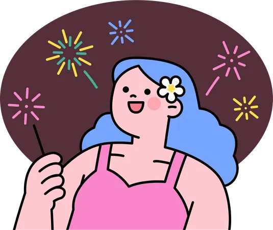 Girl enjoying fireworks  Illustration