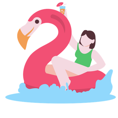 Girl enjoying flamingo ride  Illustration