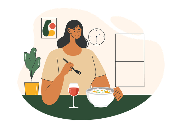 Girl enjoying food at home  Illustration