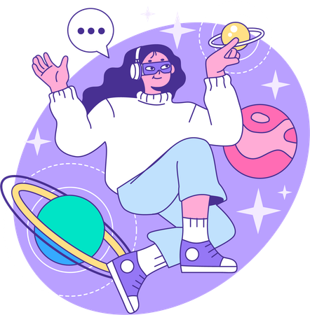 Girl enjoying galaxy using vr goggles  Illustration