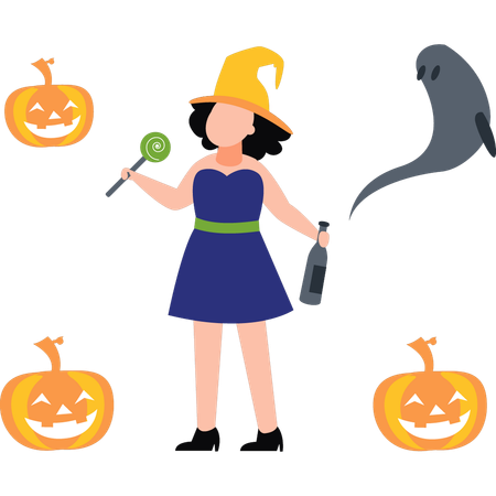 Girl enjoying Halloween  Illustration