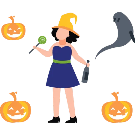 Girl enjoying Halloween  Illustration