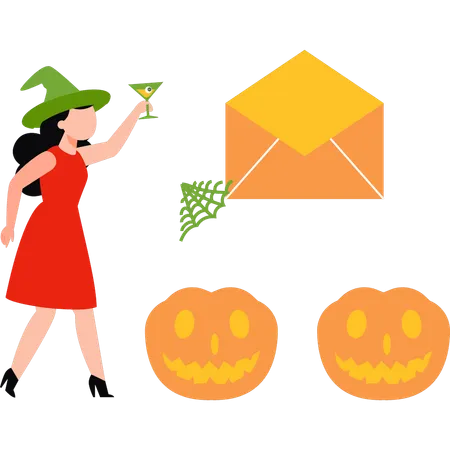 Girl Enjoying Halloween Party Illustration