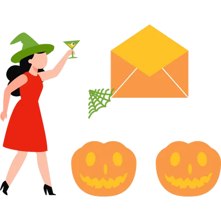 Girl enjoying Halloween party  Illustration