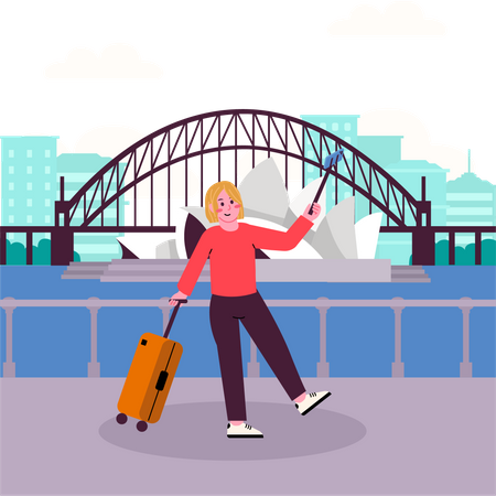 Girl enjoying Holiday in Sydney  Illustration