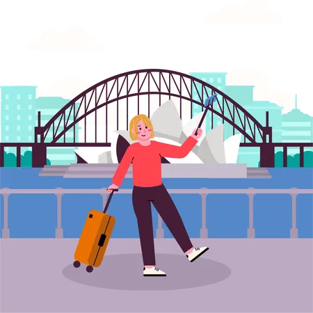Girl enjoying Holiday in Sydney  Illustration