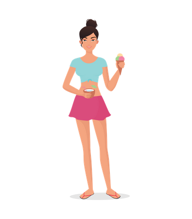 Girl enjoying ice cream at beach  Illustration
