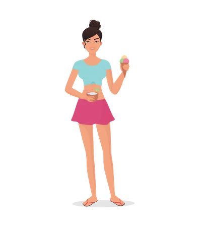 Girl enjoying ice cream at beach  Illustration