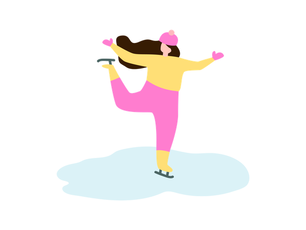 Girl enjoying Ice Skating Illustration